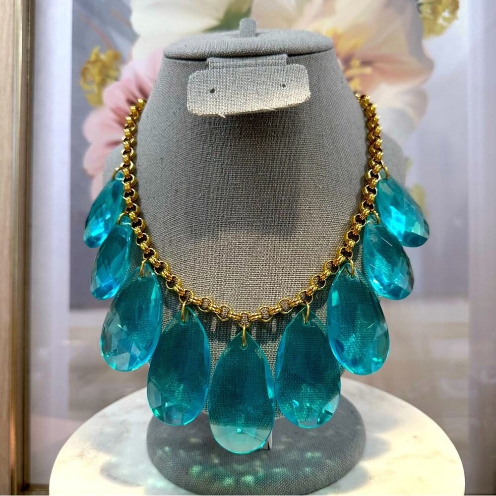 KATE SPADE - CASCADING AQUA TEARDROP STATEMENT NECKLACE